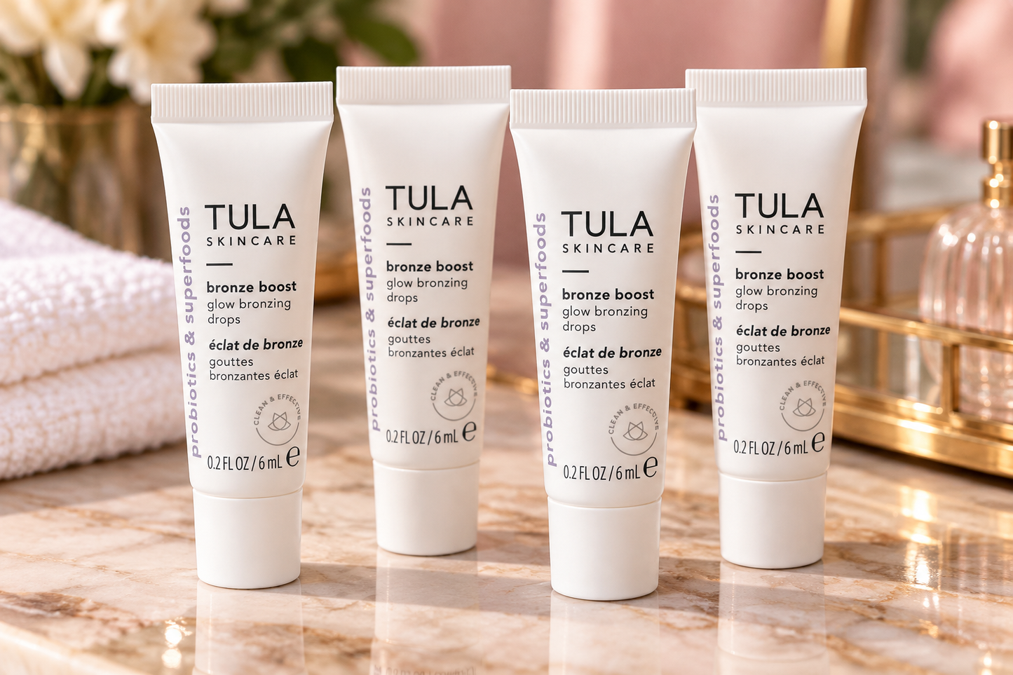 TULA Skincare Bronze Boost Glow Bronzing Drops – 6 mL (0.2 fl oz) – Set of 4